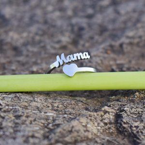 "Mama" Love Heart Script Ring Adjustable